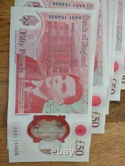 UNC £50 Fifty Pounds Turing Mint # AA01 # First Run. Consecutives Available