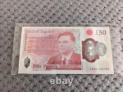 UNC Bank of England 50 Pound Polymer Note AA33 432 432 Rare Unique Serial Number