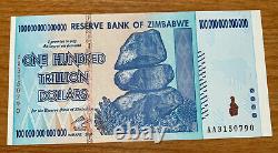 Unc 2008 100 TRILLION Dollars ZIMBABWE BANKNOTE P-91 Largest Denom Note Currency
