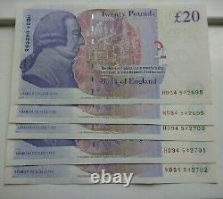 Uncirculated consecutive run of £20 notes x 5. HD prefix