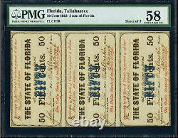 Uncut Sheet 2/2/1863 Tallahassee State Of Florida PMG Choice AU58 3 Notes Uncut