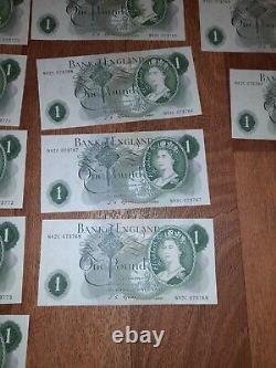 United Kingdom J S Fforde 14 Consecutive One Pound Note 1966 70 Unc