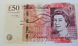 Used Bank Of England £50 Pound Note Chris Salmon Searial Number Starts With Aa58