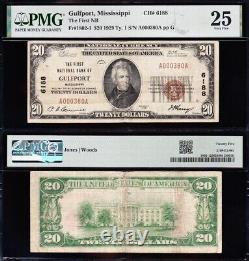 VERY NICE RARE Bold & Crisp VF 1929 $20 GULFPORT, MS National Banknote! PMG 25