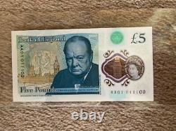 Very Rare Bank of England MINT £5 note BINARY NUMBER AA01 011100