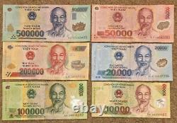 Vietnam 6 polymer banknotes. 500000 Dong, 200000, 100000 50000 20000 10000. VND