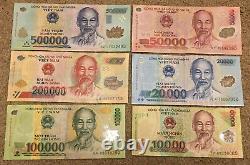 Vietnam 6 polymer banknotes. 500000 Dong, 200000, 100000 50000 20000 10000. VND