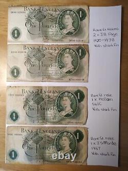 Vintage Rare £1 Bank Note's X 4 Notes. There is some wear & tear otherwise fine