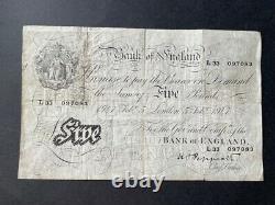 White Fiver Five Pounds Note. 5th February 1947 Peppiatt Good Condition