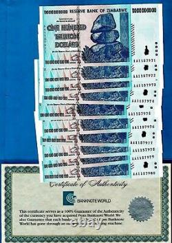 ZIMBABWE P91 100 Trillion Dollars Consecutive etc 2008 UNC Choose your Note
