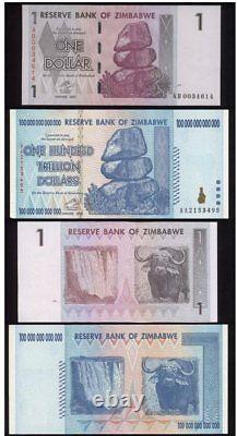ZIMBABWE /Simbabwe 1 $ & 100 TRILLION BANKNOTE TRILLIONEN (= 100 BILLIONEN) UNC