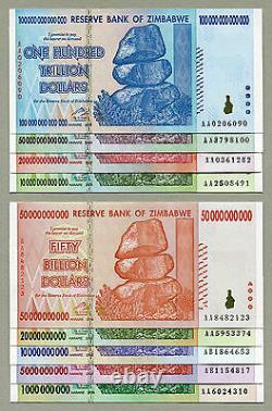 Zimbabwe 1 Billion to 100 Trillion Dollars banknotes 2008 full set UNC currency