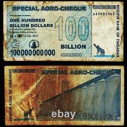 Zimbabwe 100 Billion Dollars Special Agro Cheque x 10 Banknotes 2008 AA AB Used