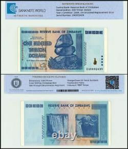 Zimbabwe 100 Trillion Dollar Banknote, 2008, P-91, UNC, Replacement, TAP Authent