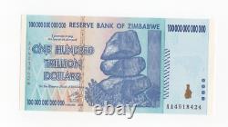 Zimbabwe 100 Trillion Dollar banknote. Genuine, AUNC AA Serial Number UV checked