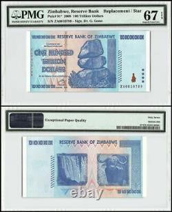 Zimbabwe 100 Trillion Dollars Banknote, 2008, P-91z, Replacement/Star, PMG 67