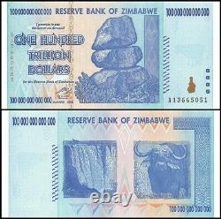 Zimbabwe 100 Trillion Dollars Banknotes 25 Pcs Lot AA+ 2008 UNC 1/4 Bundle P91
