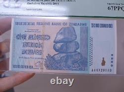 Zimbabwe Reserve/Bank 100 Trillion Dollars PCGS 67 PPQ 2008 AA P-91 Gem New Note