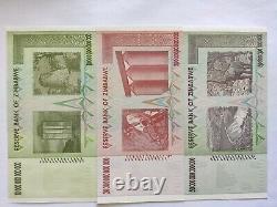 Zimbabwe Trillion Dollars set 10, 20, 50 Notes. UNC set of 3 all AA Prefix